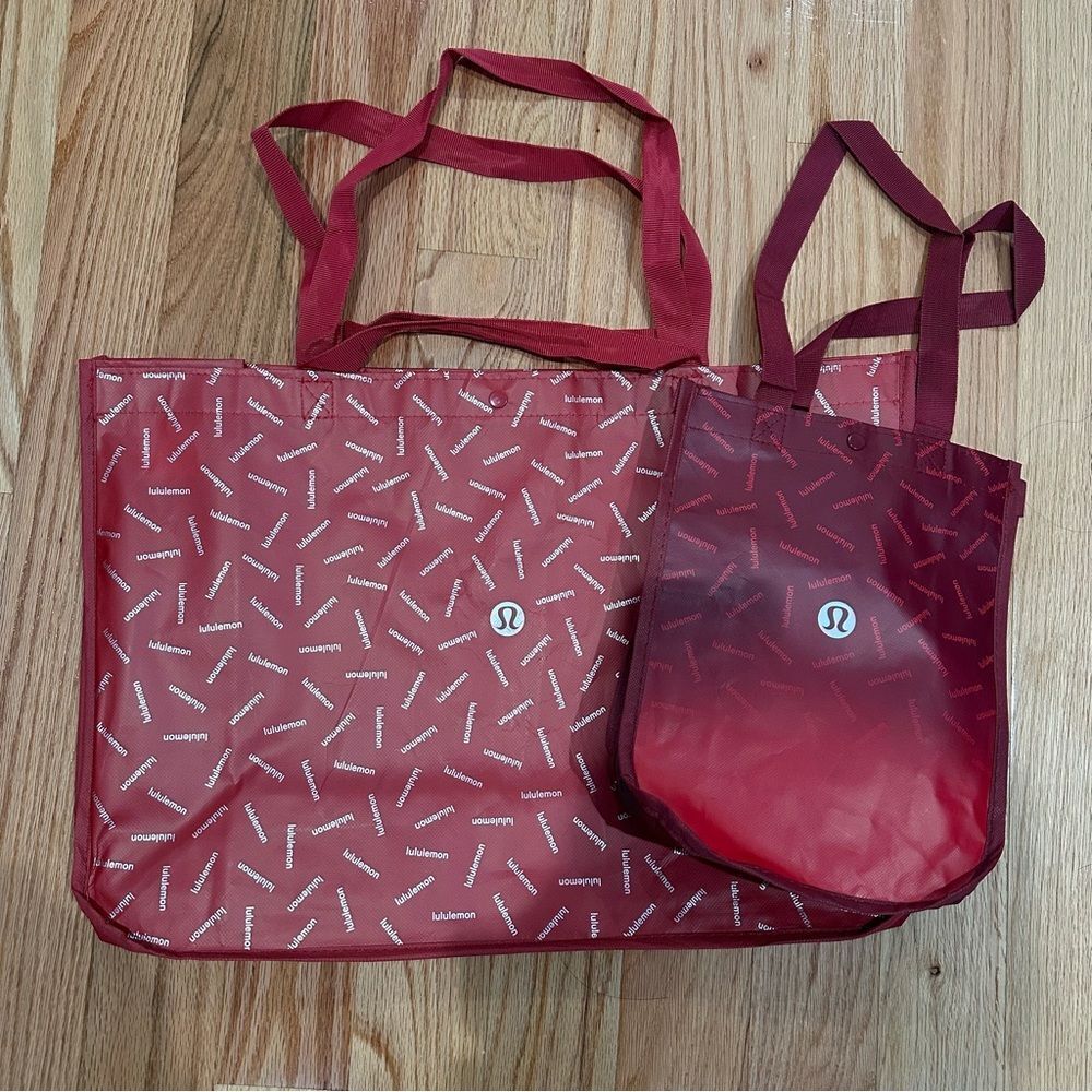 Bundle 2 Lululemon Holiday Reusable Shopping Gift Bag Totes Messenger Red
